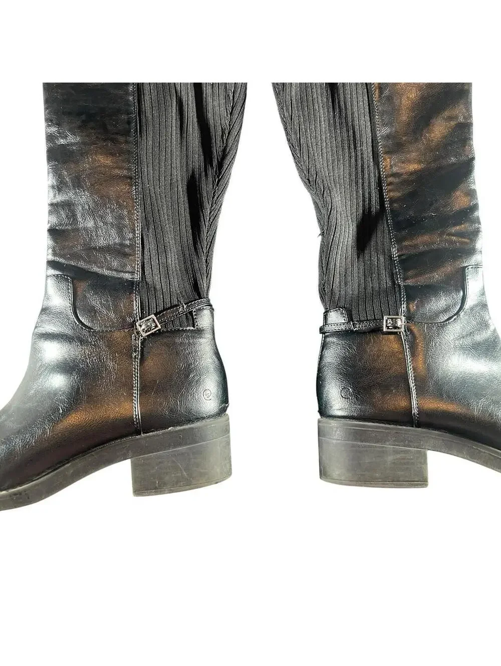 Life Stride Black Knee High Stretch Panel Buckle Boots